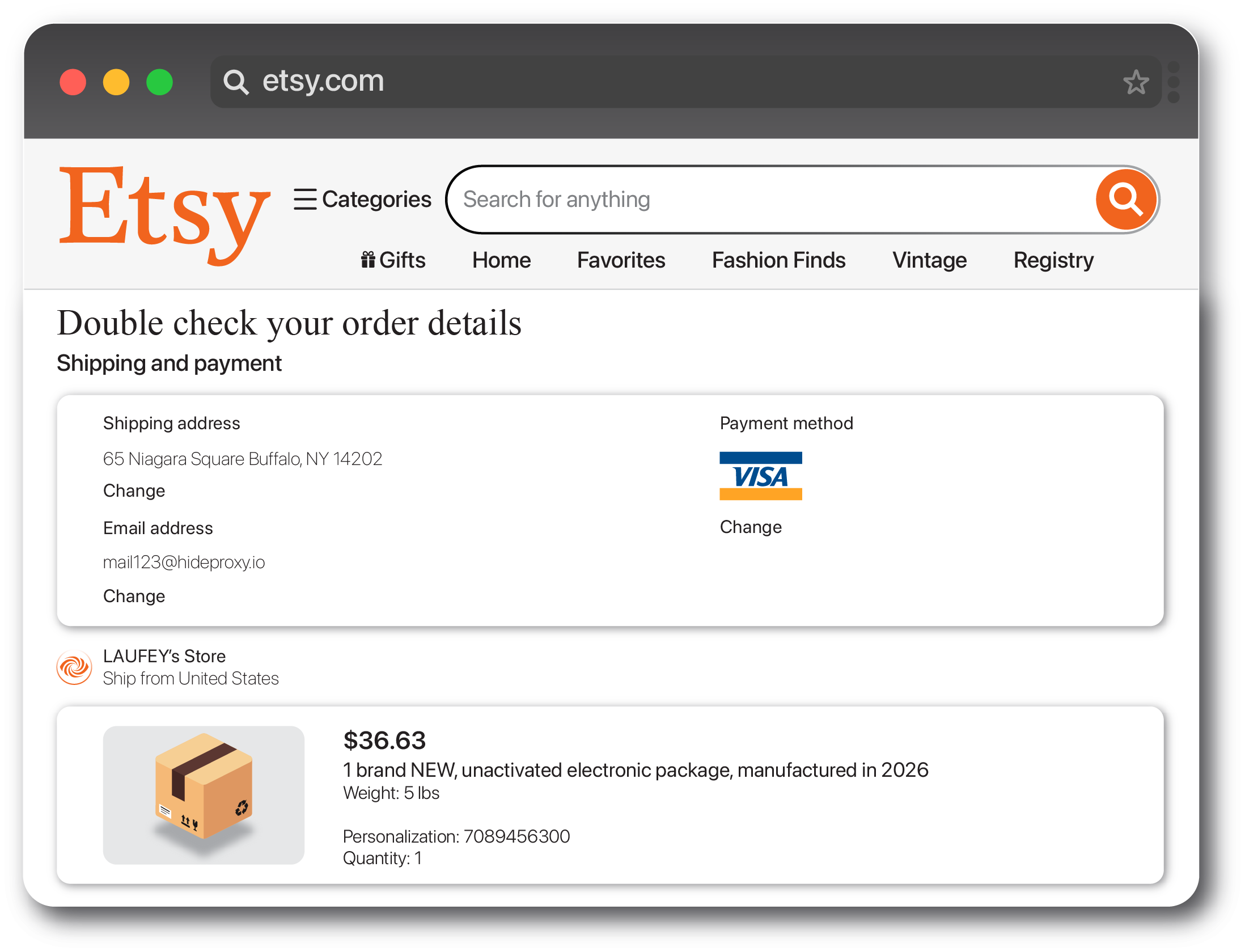 Etsy checkout via HideProxy